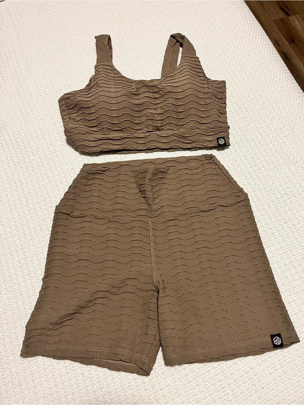 Brown Womens Ribbed Sports Bra & Shorts Set